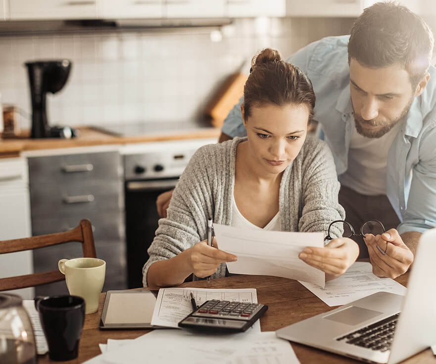 Woman and man going over documents together